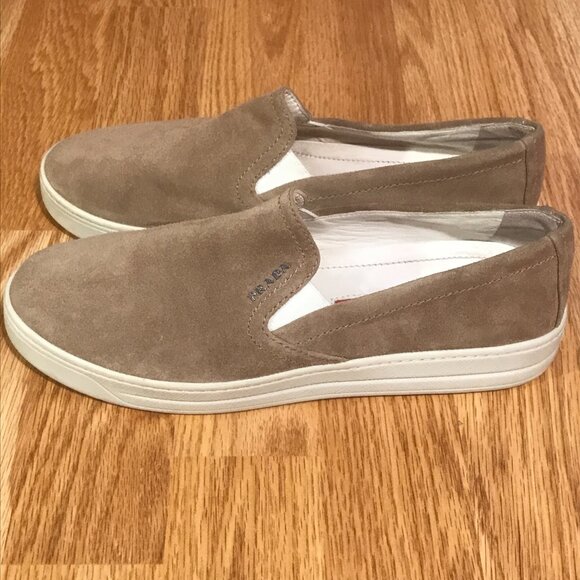 Prada Tan Suede Leather Slip on Sneaker Loafers Size 7 - Picture 11 of 12